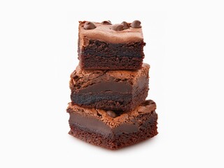 Stack of Chocolate fudge brownie cake isolated on white background 