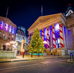 Christmas tree near Bank of England and Royal Exchange in the City of London