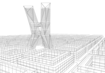 Modern building architectural 3d rendering