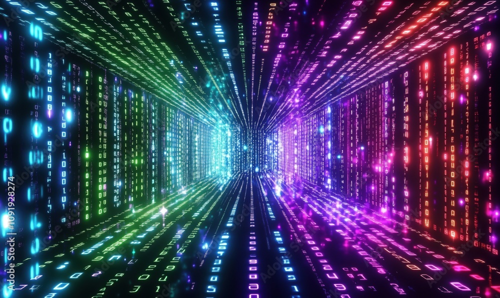 Poster digital matrix with colorful binary code