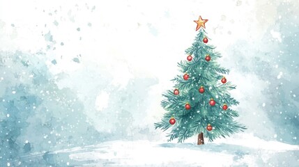 Obraz premium A festive Christmas tree in winter setting.