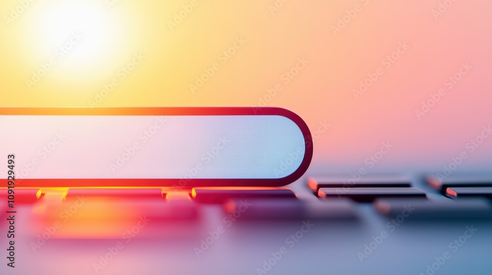 Poster seo ideas for ecommerce for retail. close-up of a glowing object above a keyboard with a warm sunset