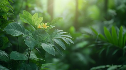 Obraz premium Vibrant flora growth in lush forest nature scene close-up viewpoint environmental beauty