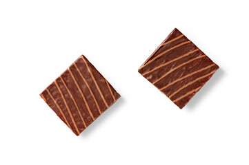 Chocolate brownie cake  isolated on white background. Top view