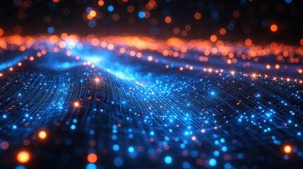 Fototapeta premium Futuristic glowing circuit board with blue and orange lights