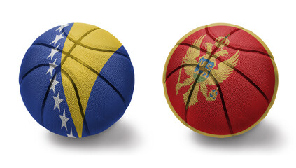 basketball balls with the national flags of montenegro and bosnia and herzegovina on the white...