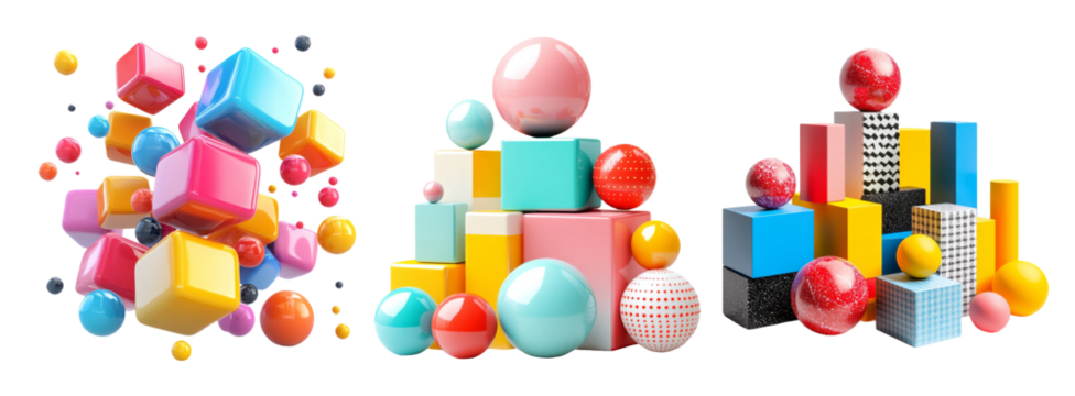 Colorful Geometric Shapes on Transparent Background - Powered by Adobe