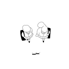 歩く女子高校生たちの平面図イラスト