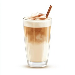 A classic iced chai latte with frothy milk and a dash of cinnamon, isolated white background, realism art style