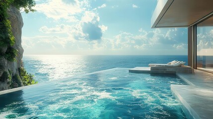 Obraz premium Luxury resort with an infinity pool overlooking the ocean