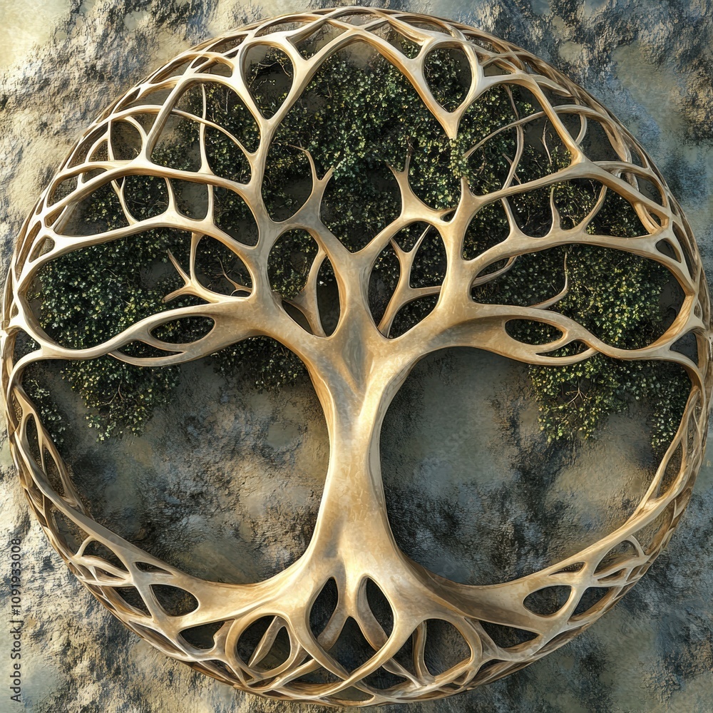 Fototapete this artwork illustrates an abstract tree of life, featuring detailed branches and roots that signif