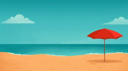 Fototapeta premium A serene beach scene with a red umbrella.