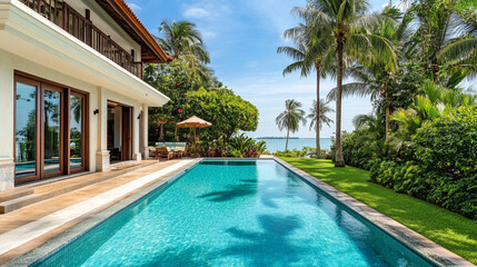 modern swimming pool in a house. ai generative