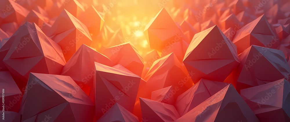 Poster abstract and dynamic geometric 3d composition background with bright red and jingga colors