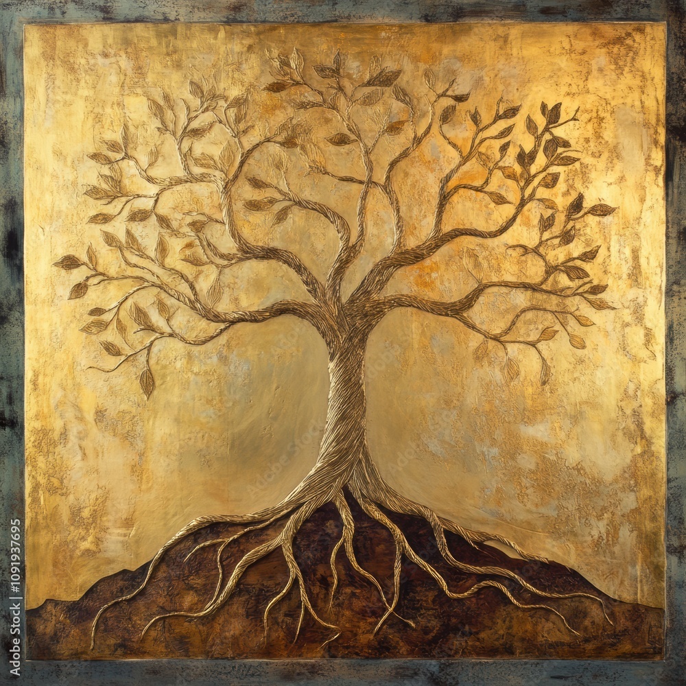 Poster an abstract depiction showcases a tree of life, with its branches and roots symbolizing growth and t