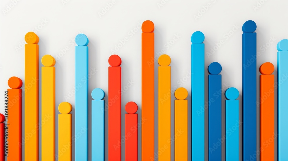 Poster colorful bar graph representation with circular tops.