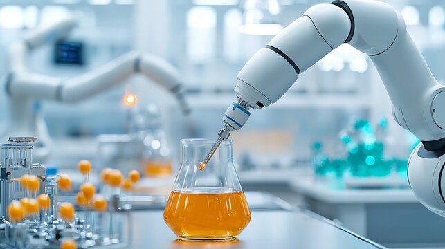 A state of the art smart factory featuring sleek robotic arms effortlessly carrying out automated processes in a futuristic, minimalist design.