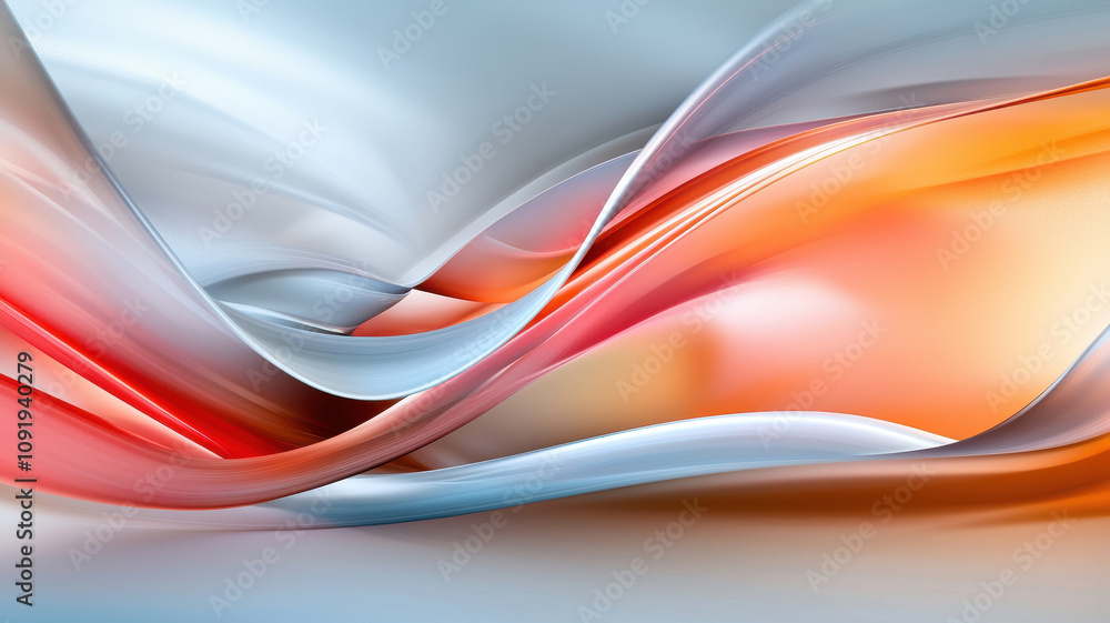 Poster abstract waves of color blend seamlessly, creating dynamic flow of red, orange, and blue hues that e