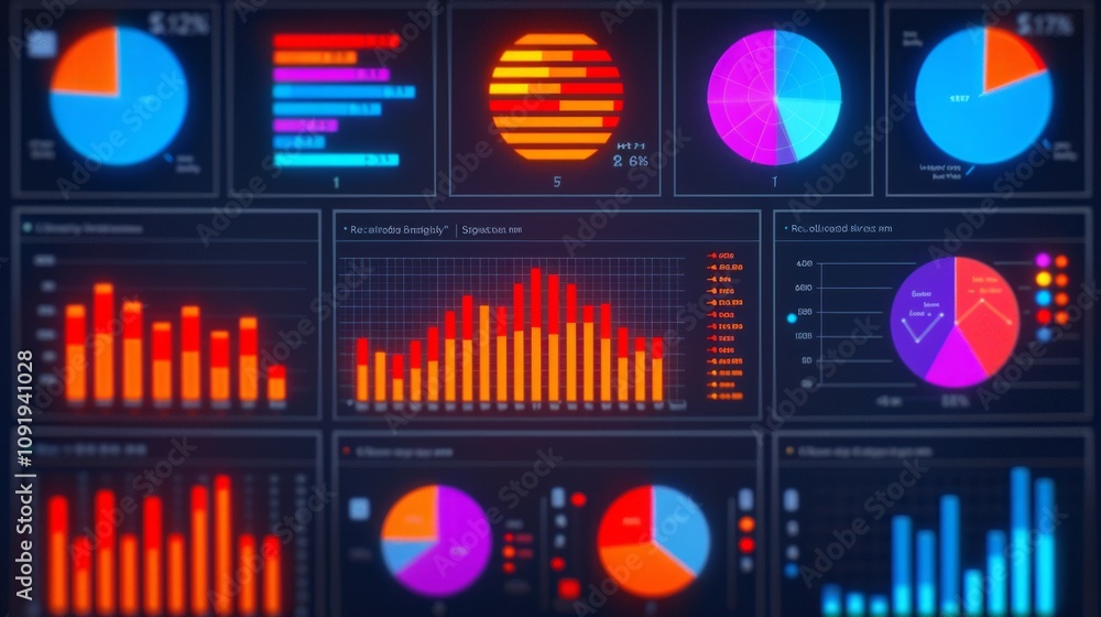 Poster data visualization dashboard with various graphs and charts.