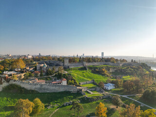 Obraz premium Belgrade Fortress panorama, Serbia - drone aerial view,