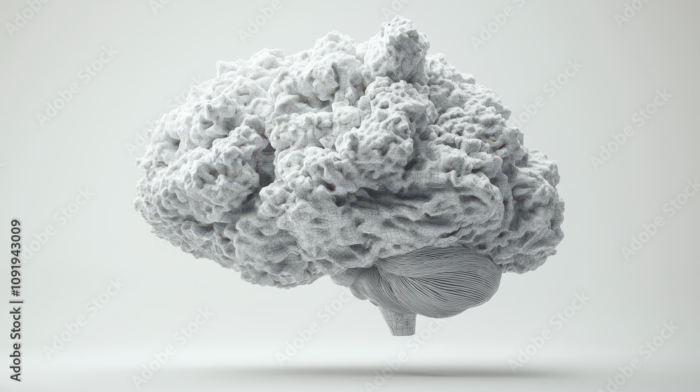 Poster a stylized, cloud-like representation of a brain, emphasizing creativity and abstract thought in a m