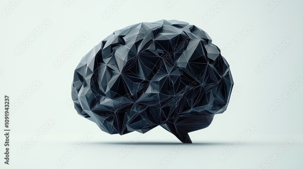 Poster a stylized, geometric representation of a brain, emphasizing creativity and technology through its a