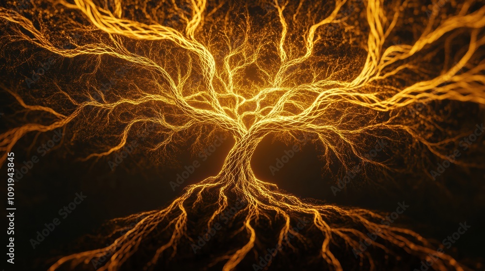 Aufkleber A vibrant portrayal of a tree of life shows intricate roots and branches, symbolizing connection and growth in a dynamic form. Generative AI