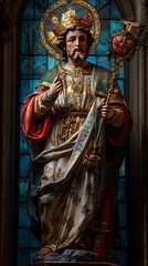 Obraz premium majestic King figure with ornate clothing in a stained glass setting