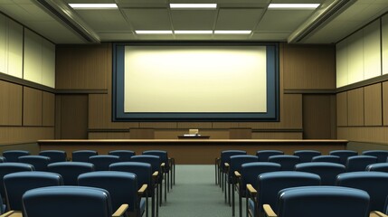 Modern conference room with empty chairs.