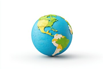 Vibrant 3D Model of Earth with Colorful Topography, Depicting Continents and Oceans Against a White Background for Educational and Creative Use