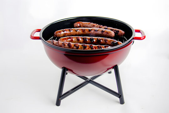 Photography of Modern Portable Barbecue Grill Stove BBQ Grill Kettle Isolated on a White Background for E-commerce, Food Blogs, Camping Gear, Outdoor Ads, Social Media, Recipes, Product Catalogs