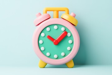 Colorful Toy Alarm Clock on Pastel Background for Kids' Room Decor and Play Imagery, Emphasizing Fun Learning and Time Awareness for Children