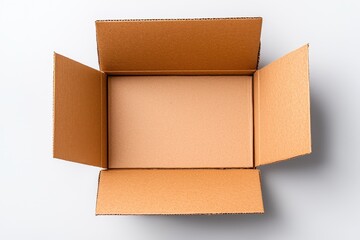Open Cardboard Box on a Light Background Ready for Packing or Shipping Items with Ample Space for Personal or Business Use in E-commerce or Storage Solutions