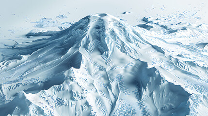 mountain topography, topographical map digitally overlaid on aerial image of mt rainier for realistic and detailed representation