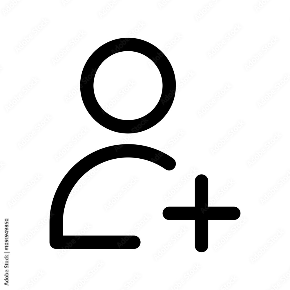 Poster Add new user icon vector male person profile avatar with plus symbol, Add user profile icons. web vector icon	