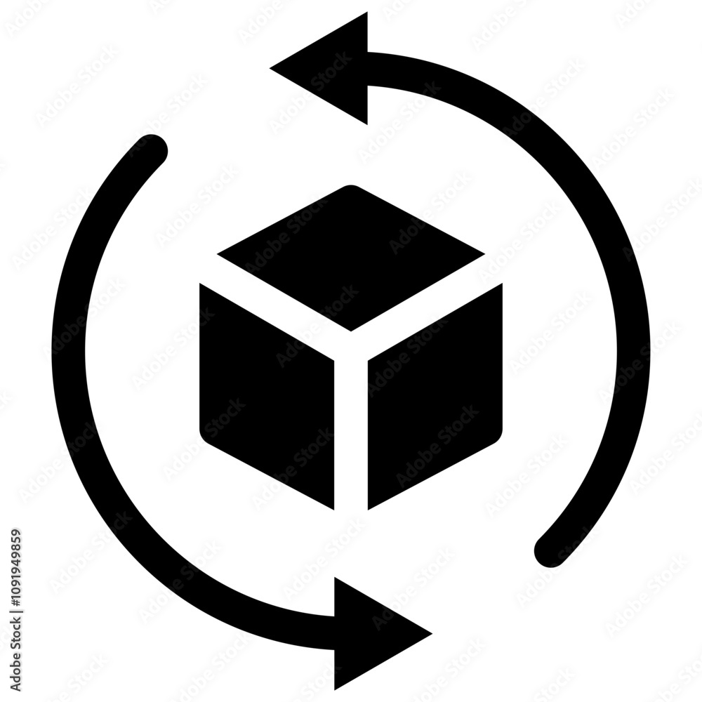 Poster Refresh cube icon with two arrows , Augmented reality rotate cube icon, sync repeat and reload arrow icon symbol , vr refresh icon