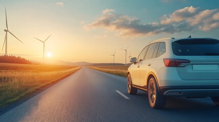 Scenic drive at sunset open road nature photography wind turbines serene landscape adventure