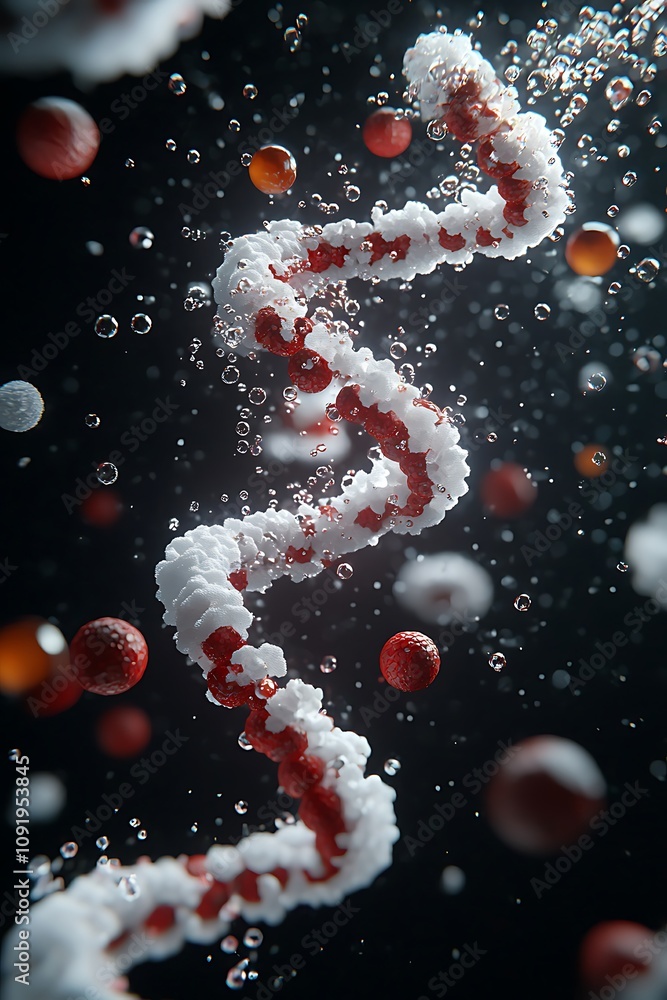 Poster dynamic dna structure with floating particles and bubbles
