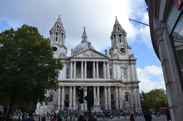 London, England, United Kingdom - October 2024: View of the facade of Saint Paul's cathedral