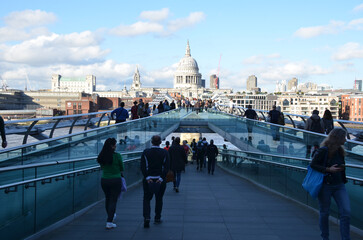 London, England, United Kingdom - October 2024: St. Paul's Cathedral and Millenium Bridge in London