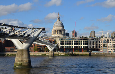 Fototapeta premium London, England, United Kingdom - October 2024: St. Paul's Cathedral and Millenium Bridge in London