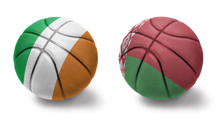 Obraz premium basketball balls with the national flags of belarus and ireland on the white background.