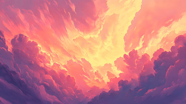 Vibrant Sunset Cloudscape: Digital Painting of Fluctus Cloud Formations