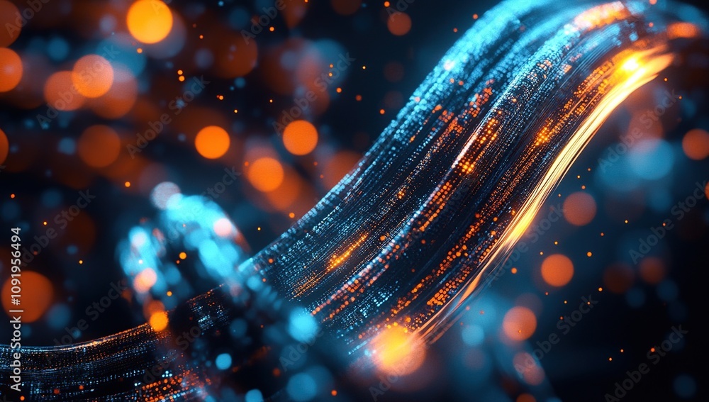 Poster abstract digital wave: a mesmerizing blend of blue and orange hues creating a dynamic digital art pi