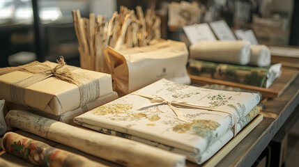 Eco-Friendly Gift Wrapping Station: Sustainable Packaging, Minimalist Design, Recycled Paper