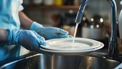 Washing Dishes in the Kitchen Sink