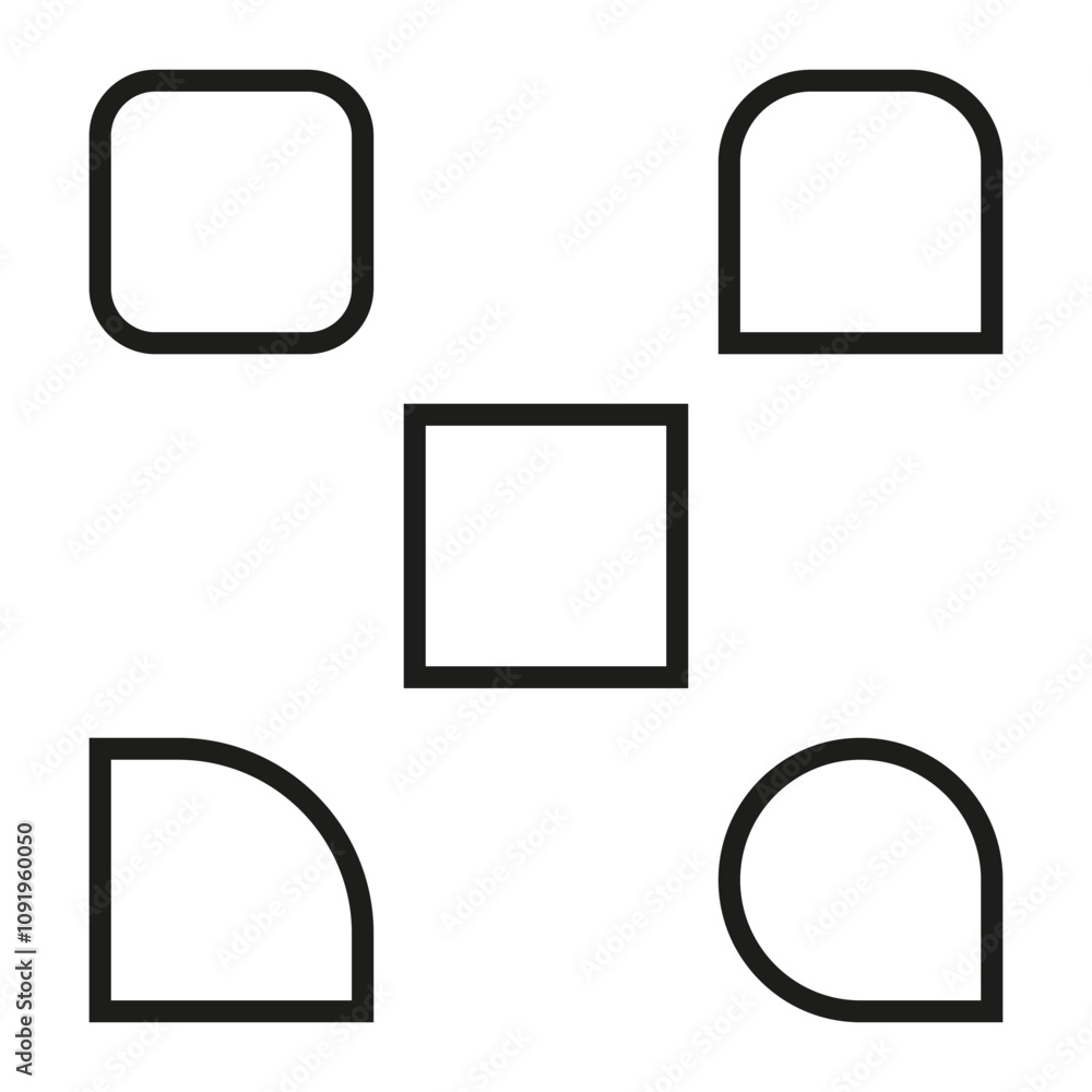 Poster rounded square shapes. geometric outline icons. simple vector forms. abstract black design.