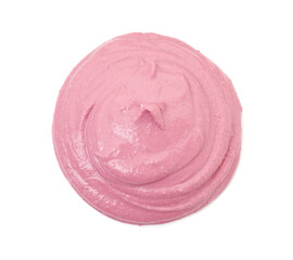 Tasty beetroot hummus isolated on white, top view