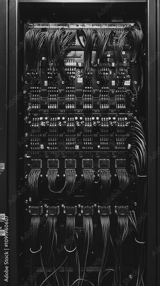 Poster neatly organized electrical wires in control panel showcase efficient design and functionality. this