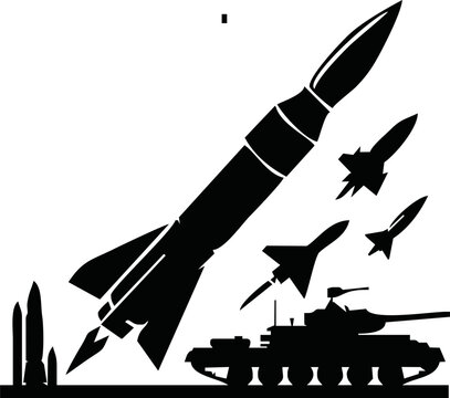 black military rockets and tank silhouette